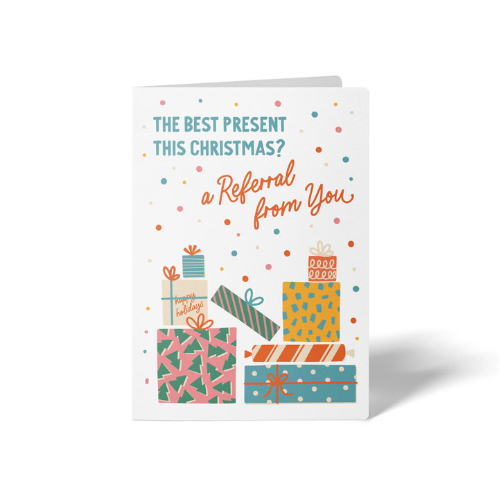 Set of The Best Present this Christmas? A Referral from You | Christmas Greeting Cards | Envelopes Included | 96-GC001-AB Greeting Card Market Dwellings WHITE