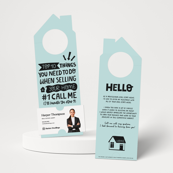 Top 10 Things You Need To Do When Selling Your Home | Door Hangers | 98-DH002 Door Hanger Market Dwellings LIGHT BLUE  