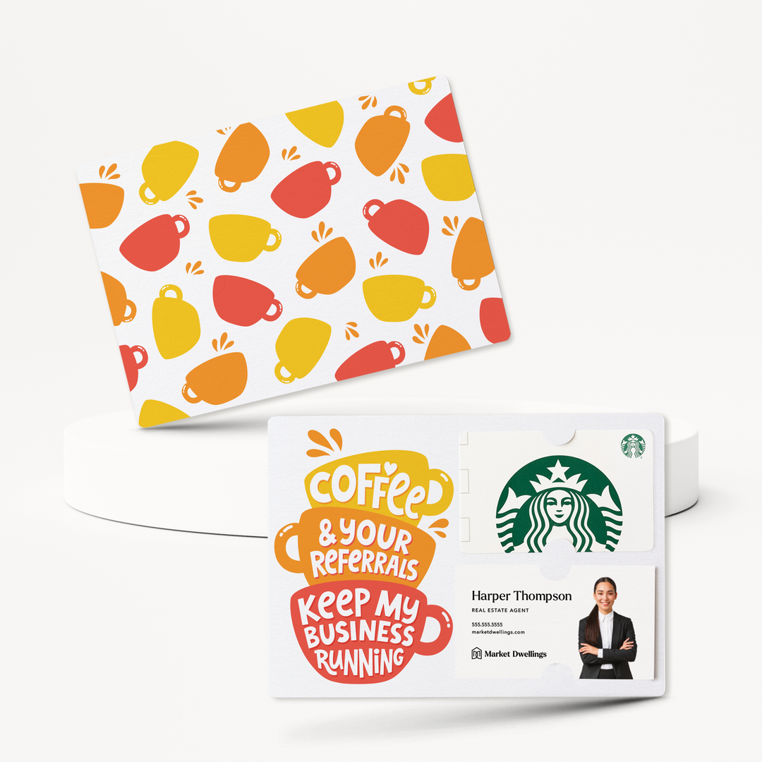 Set of Coffee And Your Referrals Keep My Business Running | Mailers | Envelopes Included | M194-M008-AB Mailer Market Dwellings ORANGE  