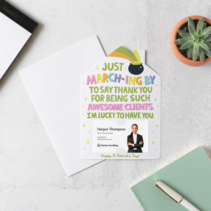 Set of Just March-Ing By To Say Thank You For Being Such Awesome Clients. I'm Lucky To Have You! | St. Patrick's Day Mailers | Envelopes Included | M115-M001 Mailer Market Dwellings