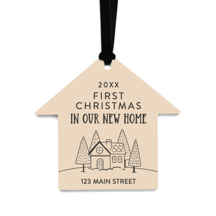 Customizable | First Christmas In Our New Home Ornaments Ornament Market Dwellings BEIGE BLACK