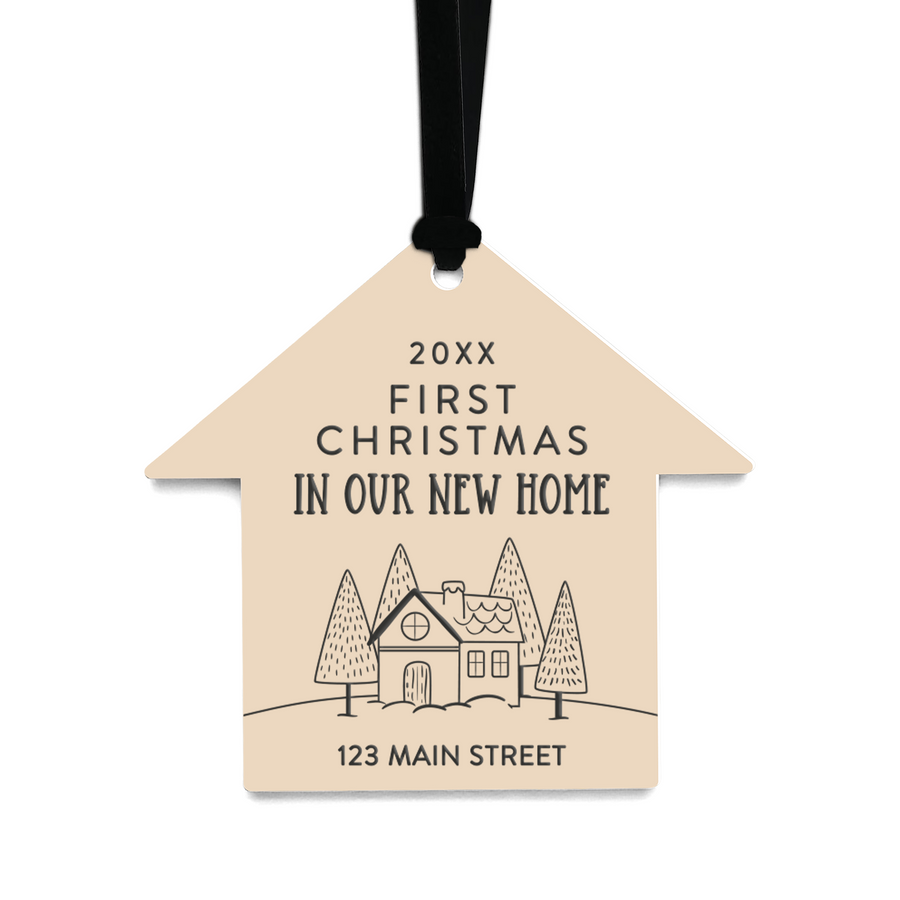 Customizable | First Christmas In Our New Home Ornaments Ornament Market Dwellings BEIGE BLACK
