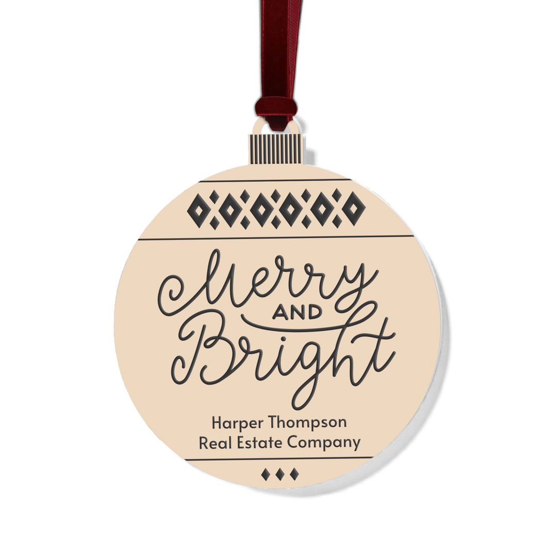 Customizable | Merry And Bright Holiday Ornament Ornament Market Dwellings BEIGE BURGUNDY