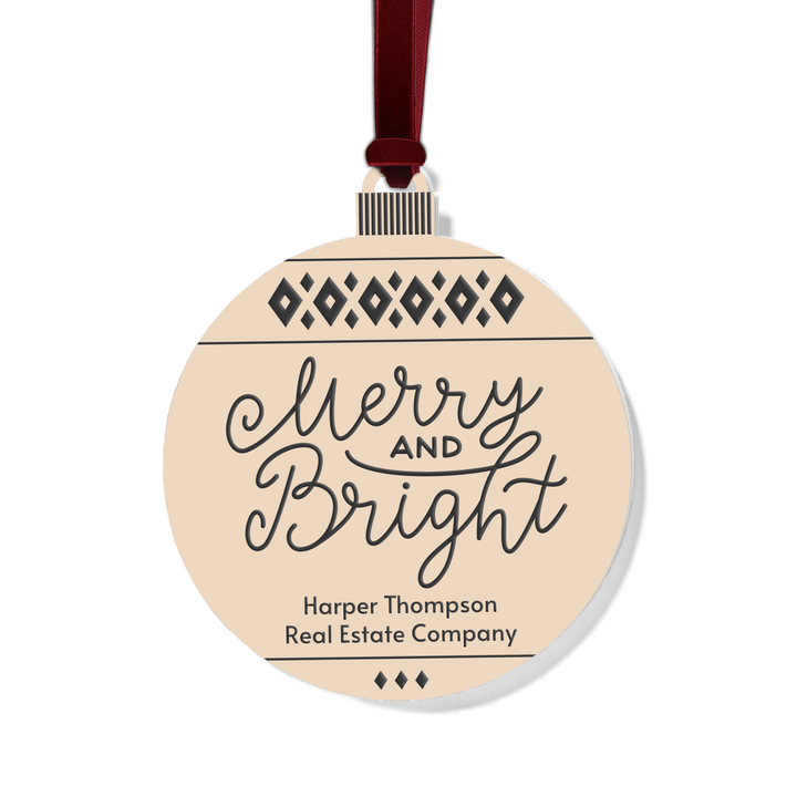 Customizable | Merry And Bright Holiday Ornament Ornament Market Dwellings BEIGE BURGUNDY