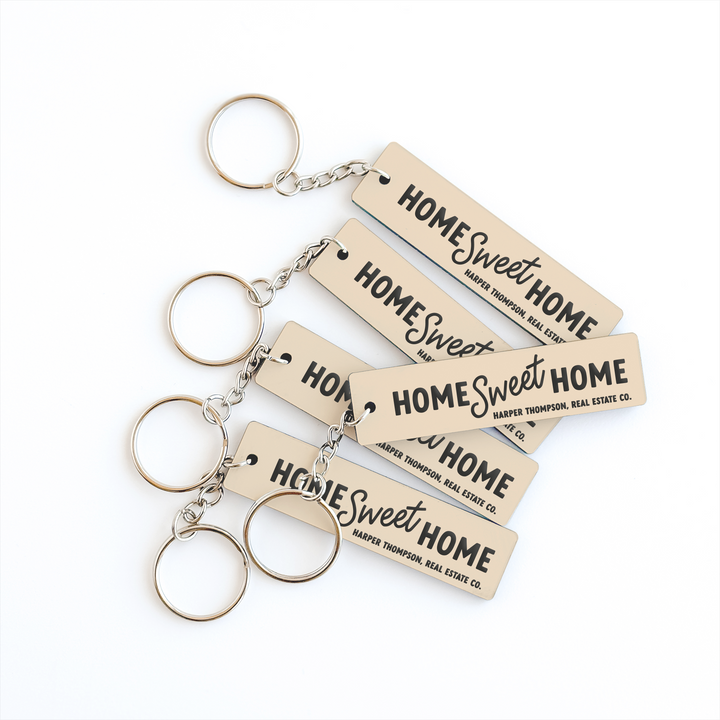 Customizable Home Sweet Home Keychains Keychain Market Dwellings BEIGE SILVER