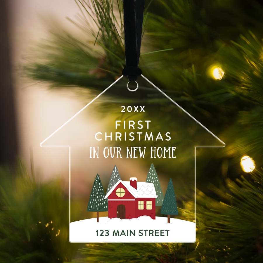 Customizable | First Christmas In Our New Home Ornaments Ornament Market Dwellings Same Customization For Each Ornament BLACK 