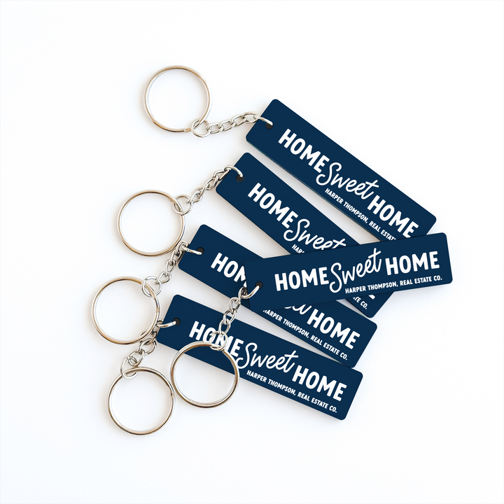 Customizable Home Sweet Home Keychains Keychain Market Dwellings BLUE SILVER