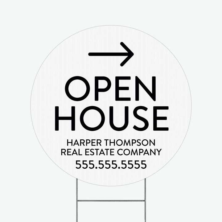 Customizable | Directional Open House Circle Real Estate Yard Sign Directional Sign Market Dwellings WHITE