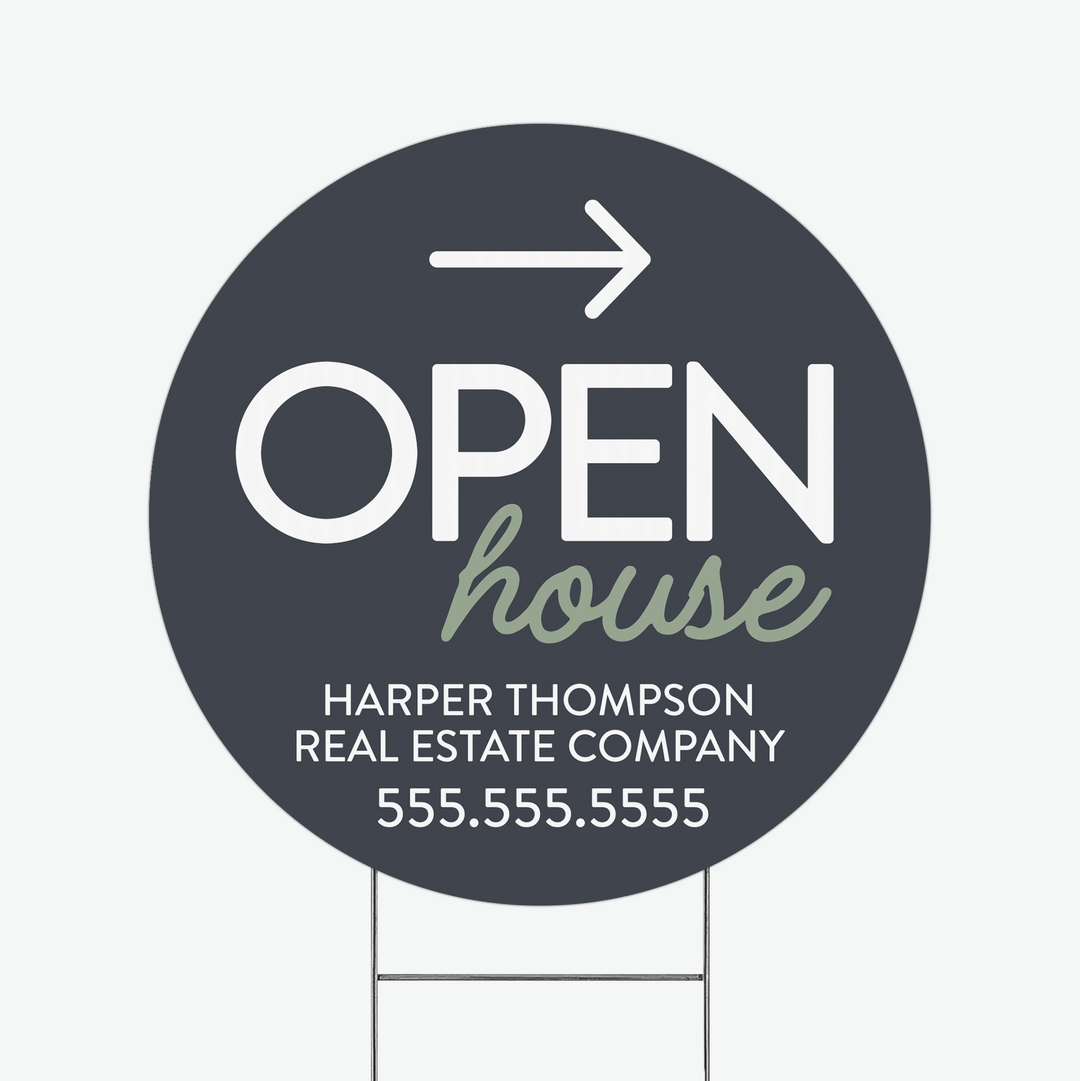 Customizable | Directional Open House Circle Real Estate Yard Sign Directional Sign Market Dwellings SLATE