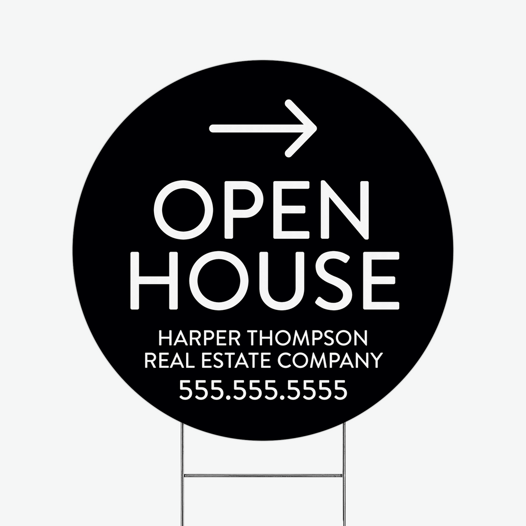 Customizable | Directional Open House Circle Real Estate Yard Sign Directional Sign Market Dwellings BLACK