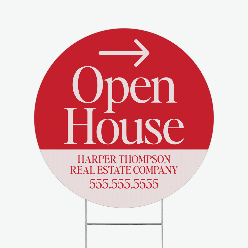 Open House Circle Yard Sign Directional Sign Market Dwellings BRIGHT RED 1