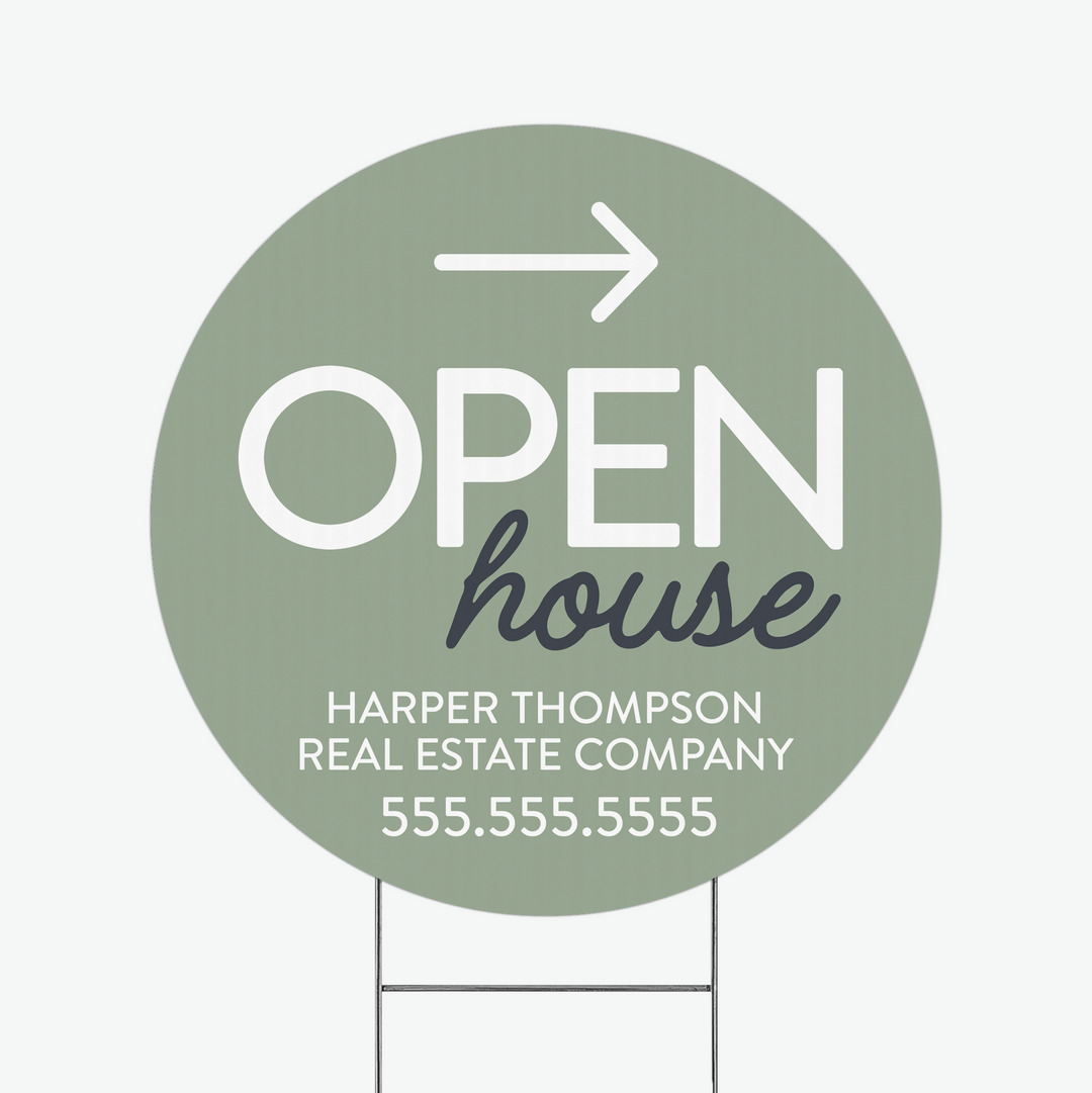 Customizable | Directional Open House Circle Real Estate Yard Sign Directional Sign Market Dwellings SAGE