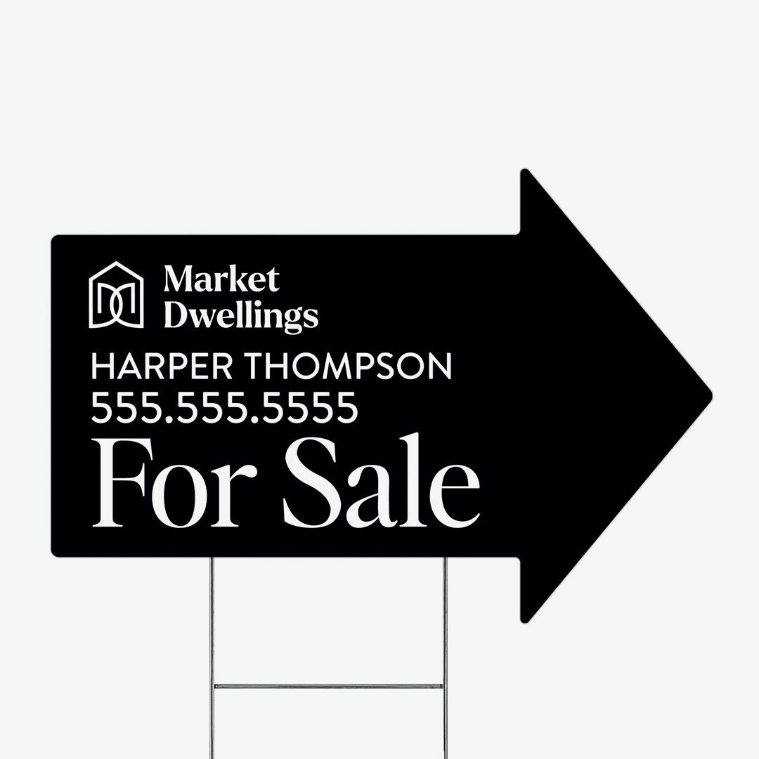 Customizable | Directional Arrow Real Estate Yard Sign Directional Sign Market Dwellings BLACK  