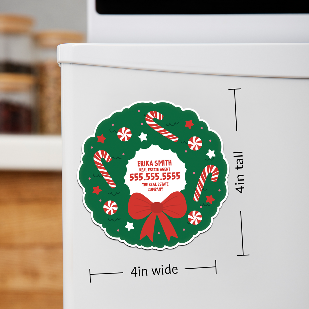 Customizable | Holiday Wreath Refrigerator Magnets | DSM-21-AB Magnet Market Dwellings   
