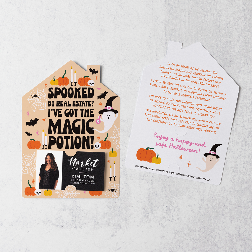 Set of Spooked by Real Estate? I've Got the Magic Potion! | Halloween Mailers | Envelopes Included | M224-M001-AB Mailer Market Dwellings BLACK  