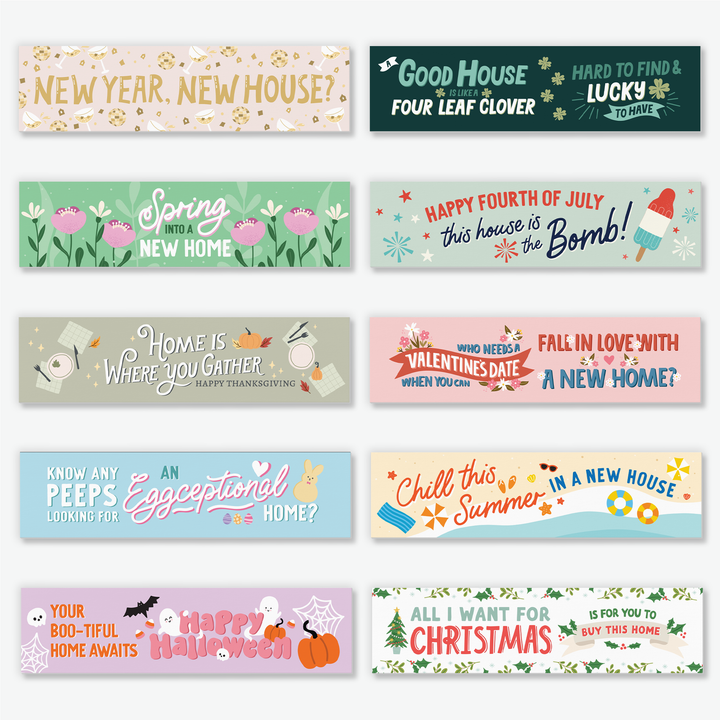 Set of 10 | Seasonal Real Estate Sign Riders | DSR-3 Sign Rider Market Dwellings   