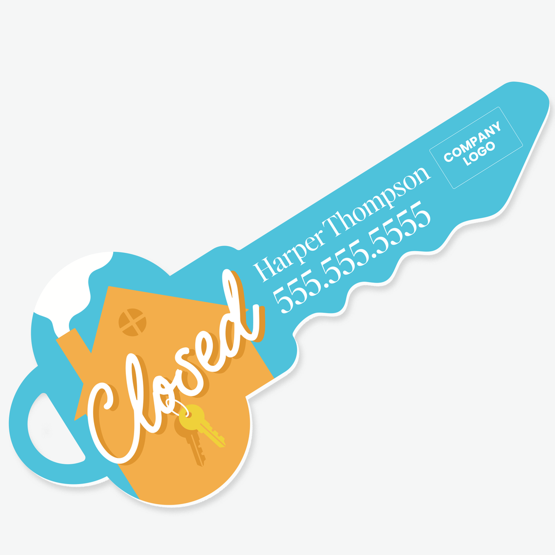 Customizable | Closing Day Sign | Photo Prop | DSY-24-AB Key Sign Market Dwellings BRIGHT BLUE CLOSED 