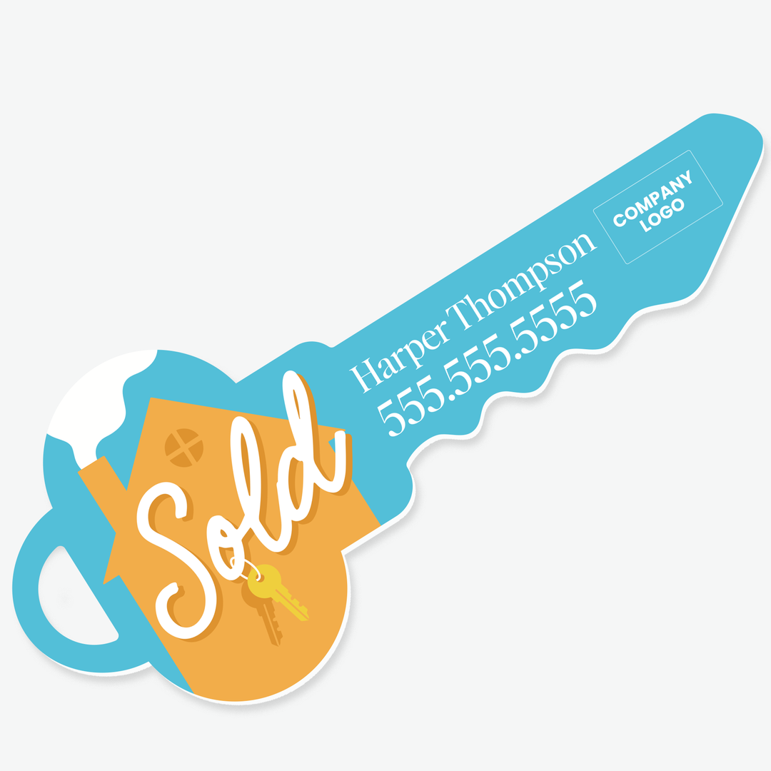 Customizable | Closing Day Sign | Photo Prop | DSY-24-AB Key Sign Market Dwellings BRIGHT BLUE SOLD 