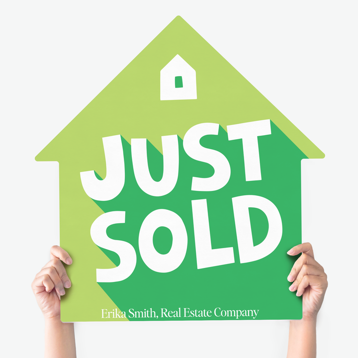 Customizable | Closing Day Real Estate House Sign | Photo Prop | DSY3 House Sign Market Dwellings JUST SOLD LIGHT OLIVE 