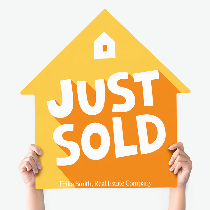 Customizable | Closing Day Real Estate House Sign | Photo Prop | DSY3 House Sign Market Dwellings JUST SOLD ORANGE 