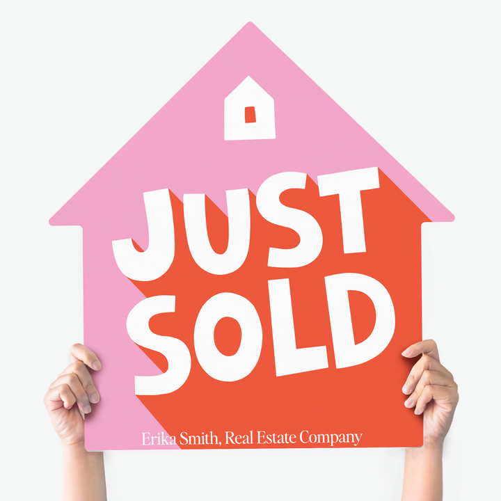 Customizable | Closing Day Real Estate House Sign | Photo Prop | DSY3 House Sign Market Dwellings JUST SOLD PINK SHERBET 