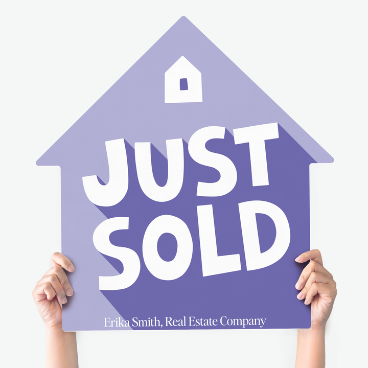 Customizable | Closing Day Real Estate House Sign | Photo Prop | DSY3 House Sign Market Dwellings JUST SOLD PURPLE 