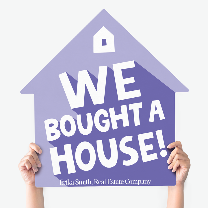 Customizable | Closing Day Real Estate House Sign | Photo Prop | DSY3 House Sign Market Dwellings WE BOUGHT A HOUSE! PURPLE 