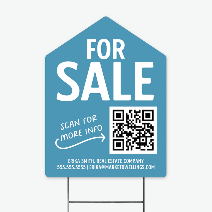 Customizable | For Sale QR Code Real Estate Yard Sign | Photo Prop | DSY-05-AB Yard Sign Market Dwellings BRIGHT BLUE  