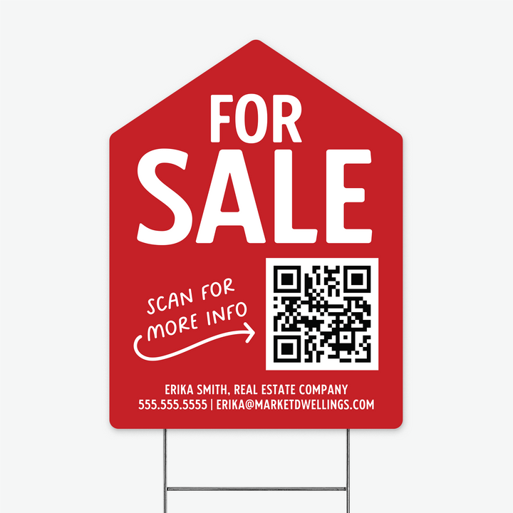 Customizable | For Sale QR Code Real Estate Yard Sign | Photo Prop | DSY-05-AB Yard Sign Market Dwellings REGAL RED  