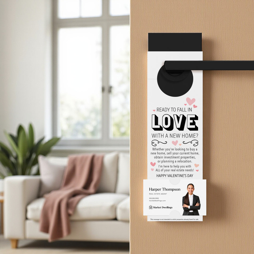 Ready to Fall in Love with a New Home | Valentine's Day Door Hangers | V1-DH001 Door Hanger Market Dwellings