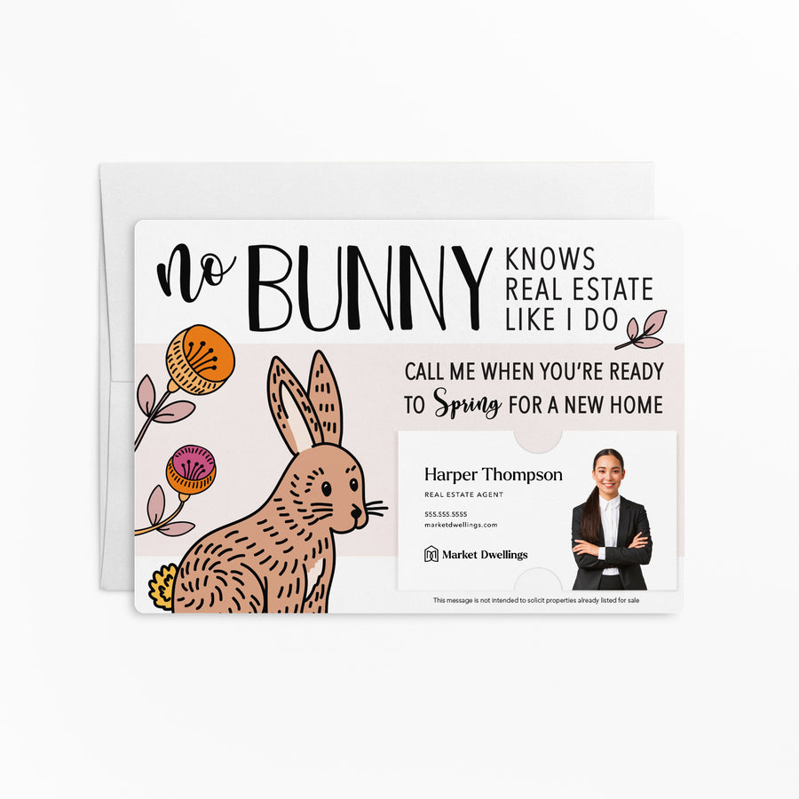 Set of "No Bunny Knows Real Estate Like I Do" Double Sided Mailers | Envelopes Included | Easter | E2-M003 Mailer Market Dwellings