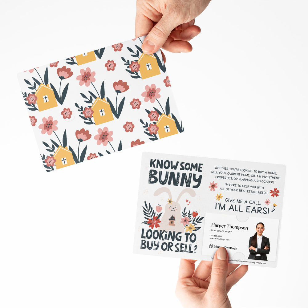 Set of "Know Some Bunny Looking To Buy or Sell?" Double-Sided Mailers | Envelopes Included | Easter | E3-M003 Mailer Market Dwellings