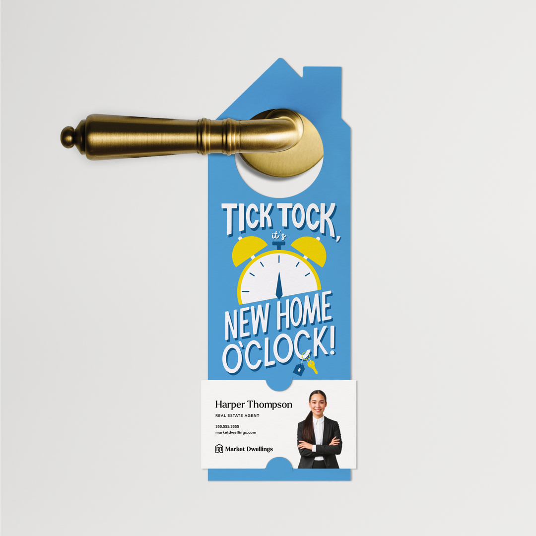 Tick Tock, It's New Home O'Clock! | Door Hangers | 379-DH002-AB Door Hanger Market Dwellings   