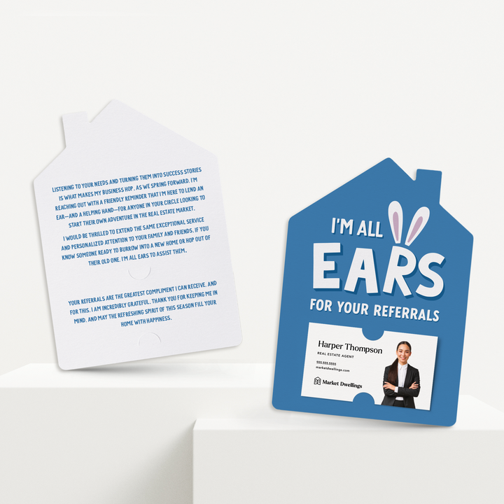 Set of I’m All Ears For Your Referrals | Mailers | Envelopes Included | M261-M001-AB Mailer Market Dwellings BLUE  