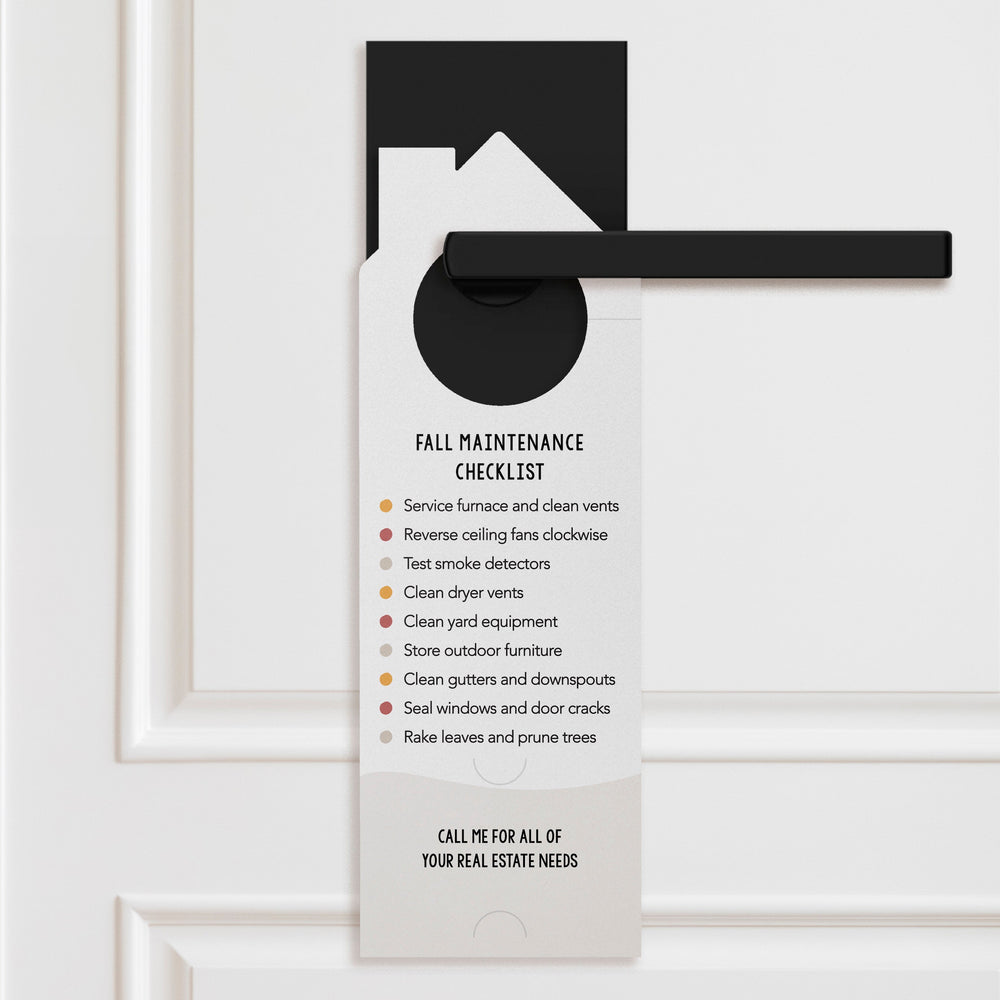 Hello Autumn Fall Real Estate Maintenance Checklist | Double Sided Door Hanger | 44-DH002 Door Hanger Market Dwellings   