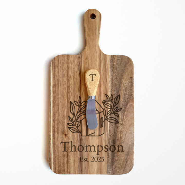 Custom Engraved Cheese Board & Knife Set Cutting Board Market Dwellings   