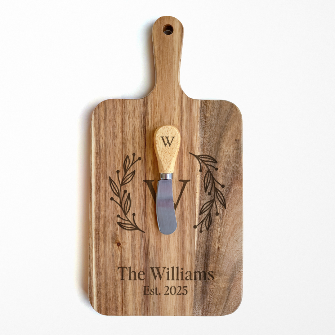 Custom Engraved Cheese Board & Knife Set Cutting Board Market Dwellings   