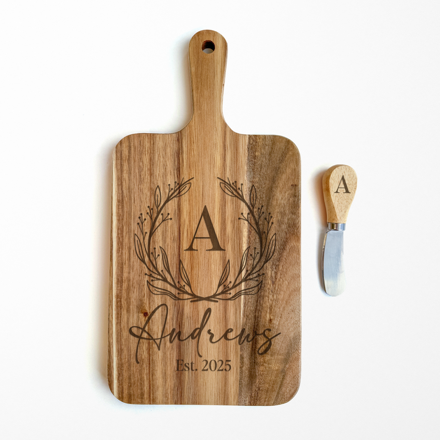 Custom Engraved Cheese Board & Knife Set Cutting Board Market Dwellings   