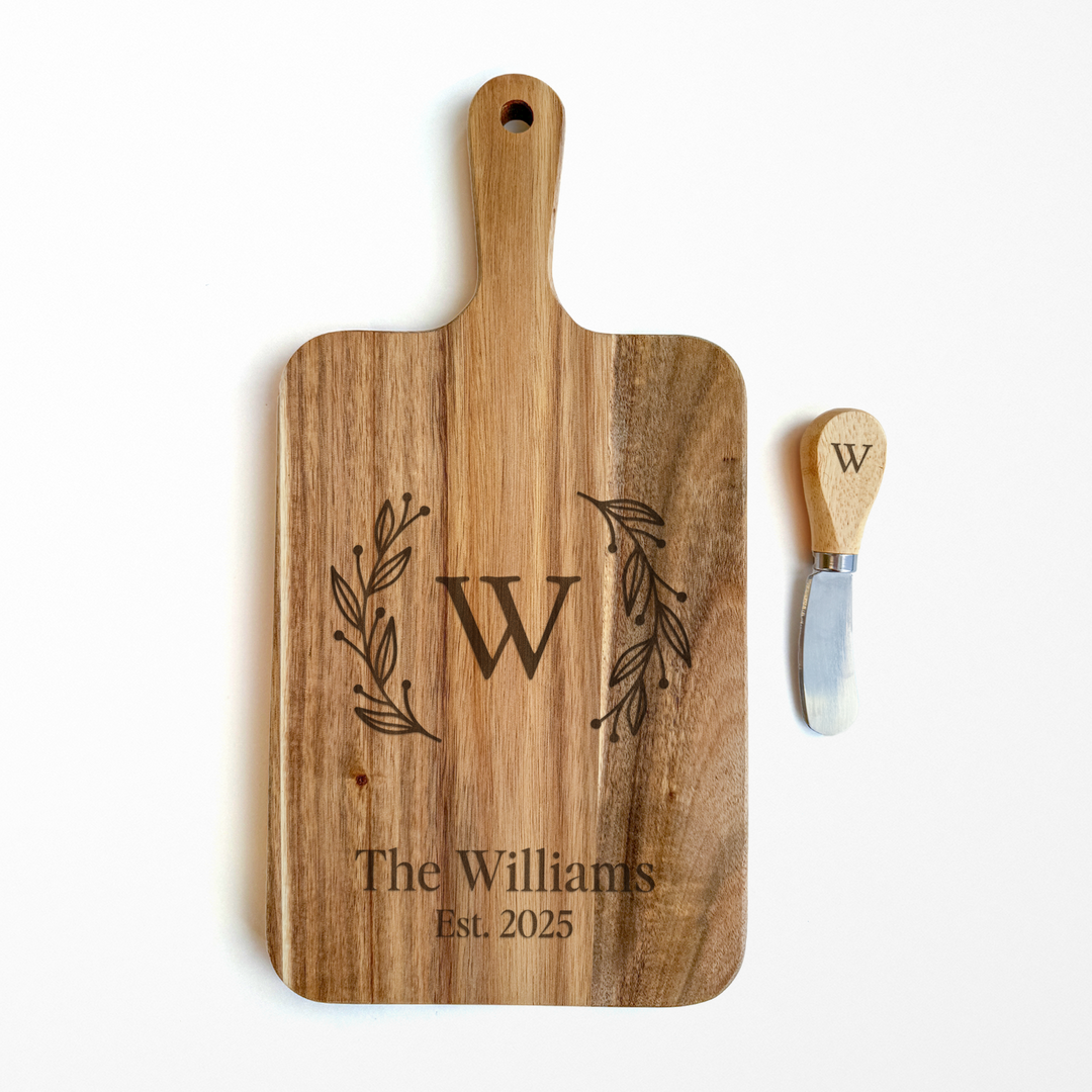 Custom Engraved Cheese Board & Knife Set Cutting Board Market Dwellings   