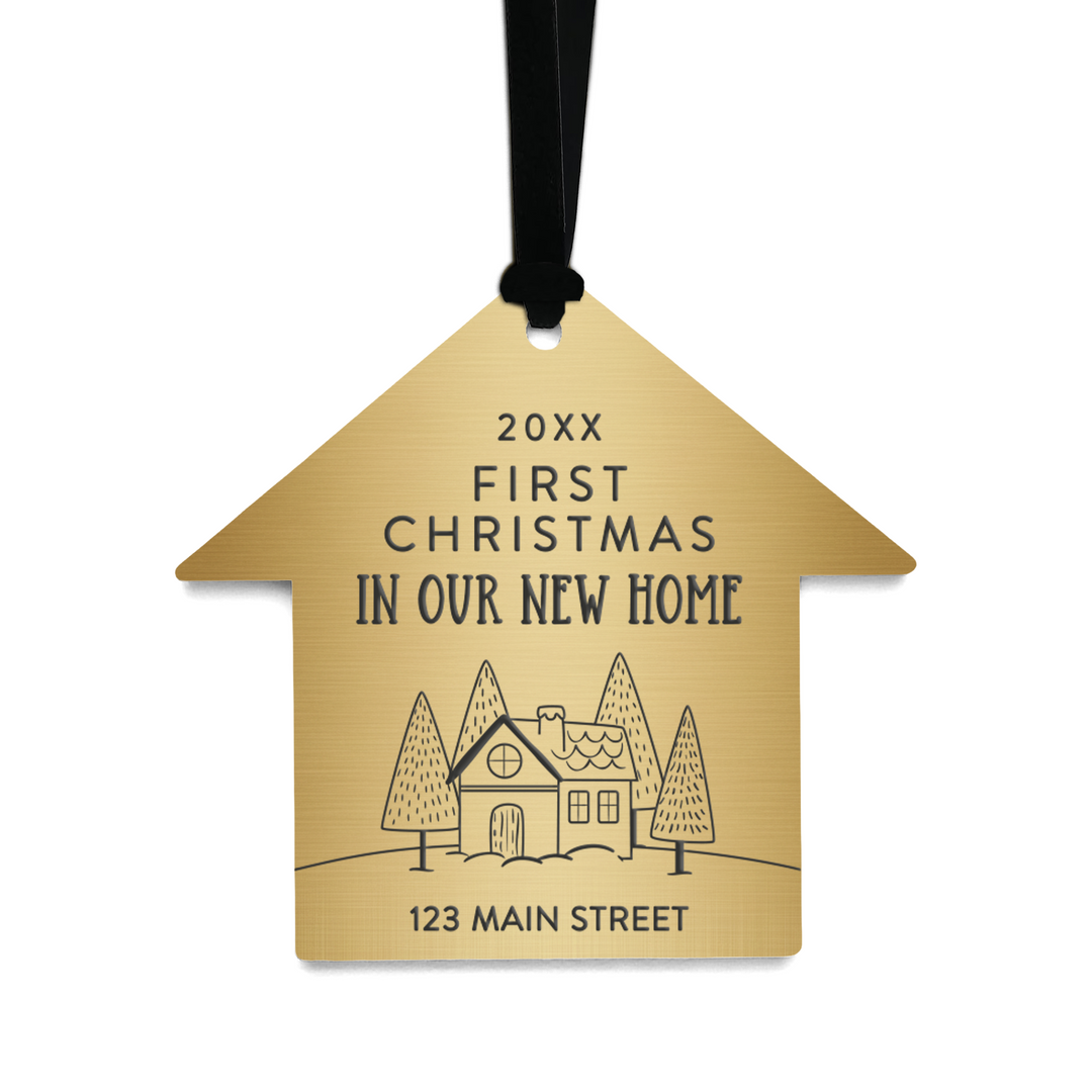 Customizable | First Christmas In Our New Home Ornaments Ornament Market Dwellings GOLD BLACK