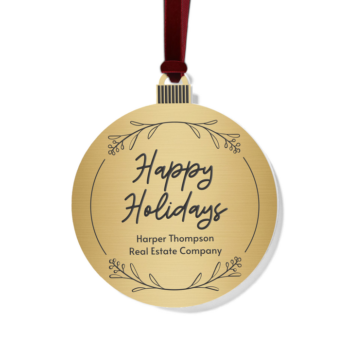 Customizable | Happy Holidays Ornament Ornament Market Dwellings GOLD BURGUNDY