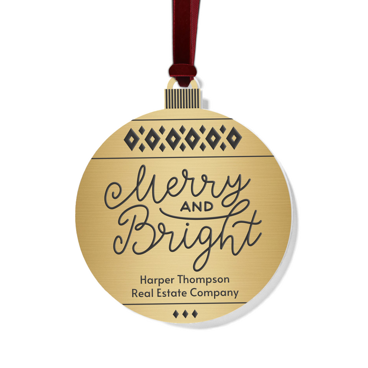 Customizable | Merry And Bright Holiday Ornament Ornament Market Dwellings GOLD BURGUNDY