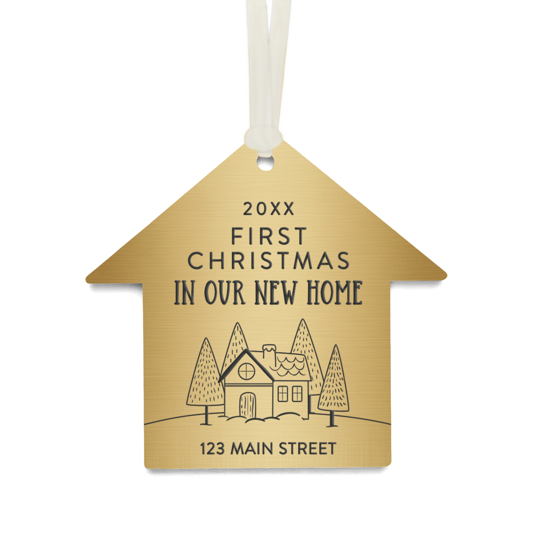 Customizable | First Christmas In Our New Home Ornaments Ornament Market Dwellings GOLD CREAM