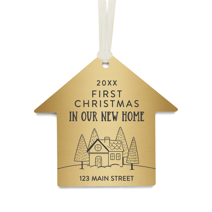 Customizable | First Christmas In Our New Home Ornaments Ornament Market Dwellings GOLD CREAM