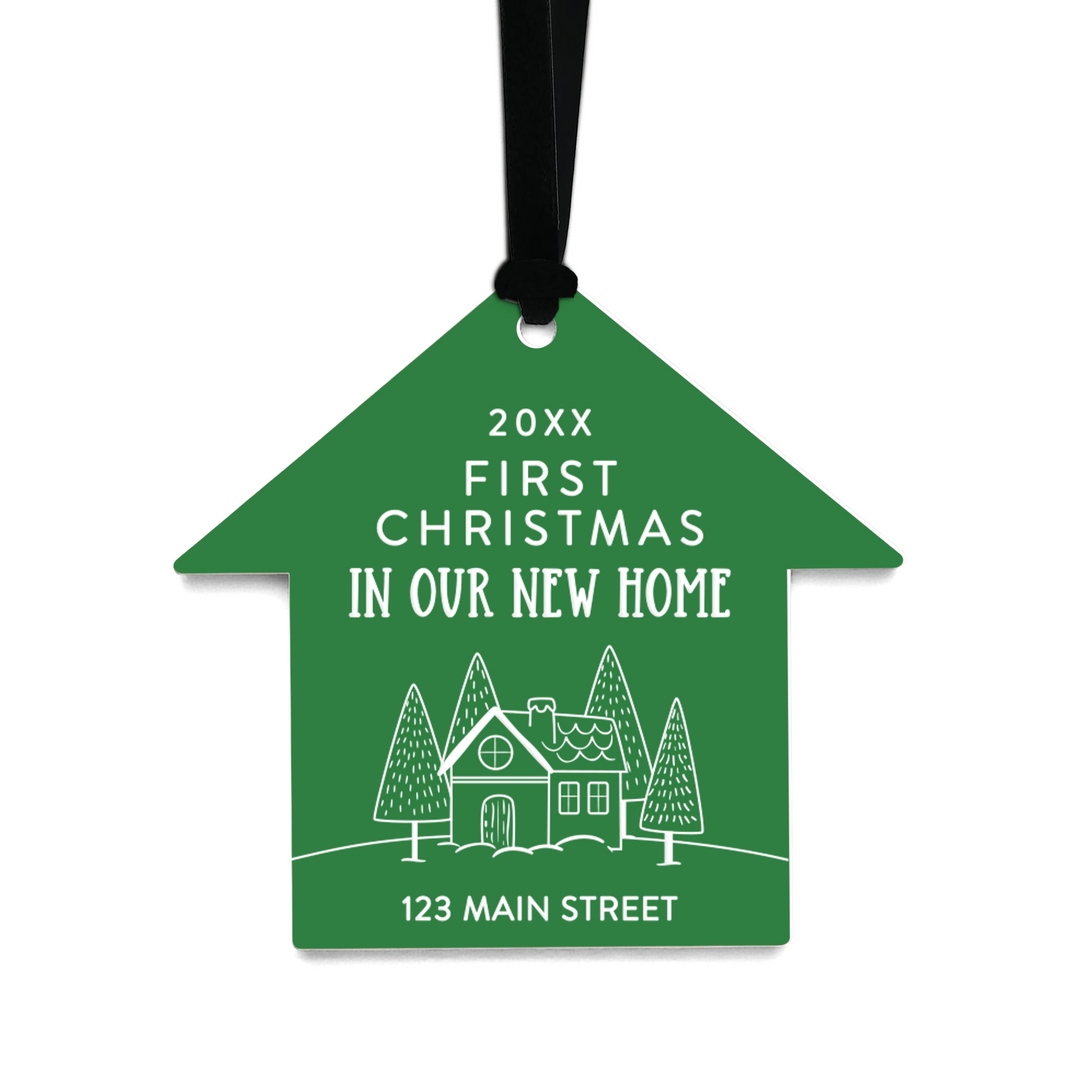 Customizable | First Christmas In Our New Home Ornaments Ornament Market Dwellings GREEN BLACK