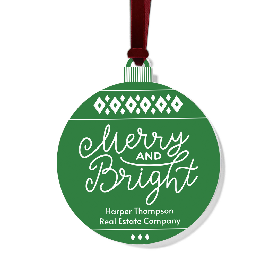 Customizable | Merry And Bright Holiday Ornament Ornament Market Dwellings GREEN BURGUNDY