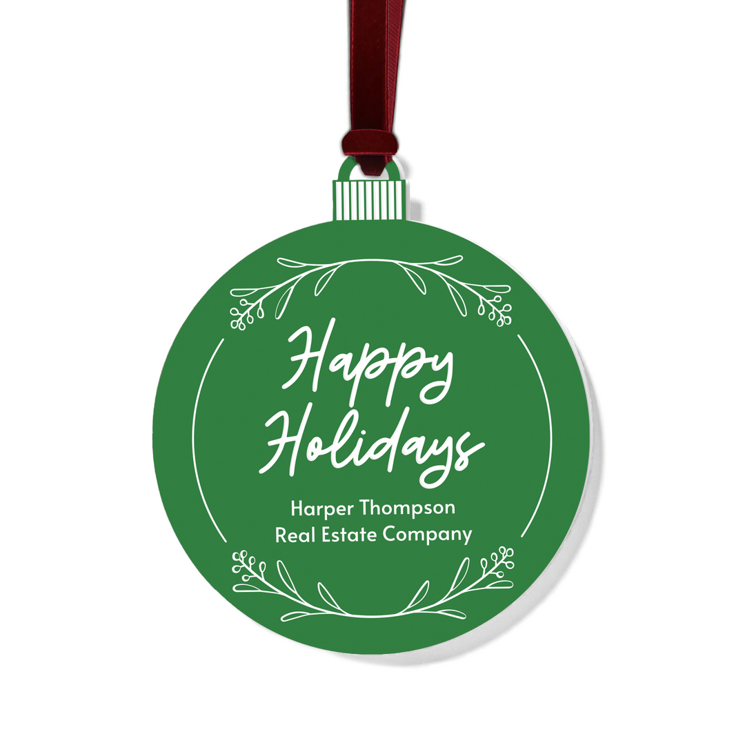 Customizable | Happy Holidays Ornament Ornament Market Dwellings GREEN BURGUNDY