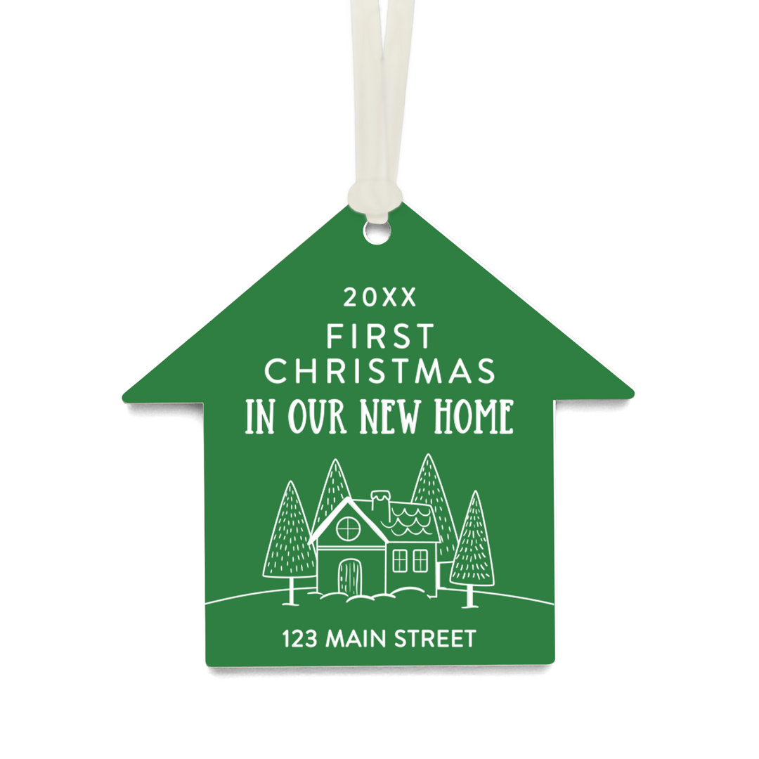 Customizable | First Christmas In Our New Home Ornaments Ornament Market Dwellings GREEN CREAM