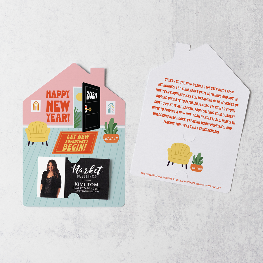Set of Happy New Year! Let New Adventures Begin! | New Year Mailers | Envelopes Included | M235-M001-AB Mailer Market Dwellings PINK SHERBET  