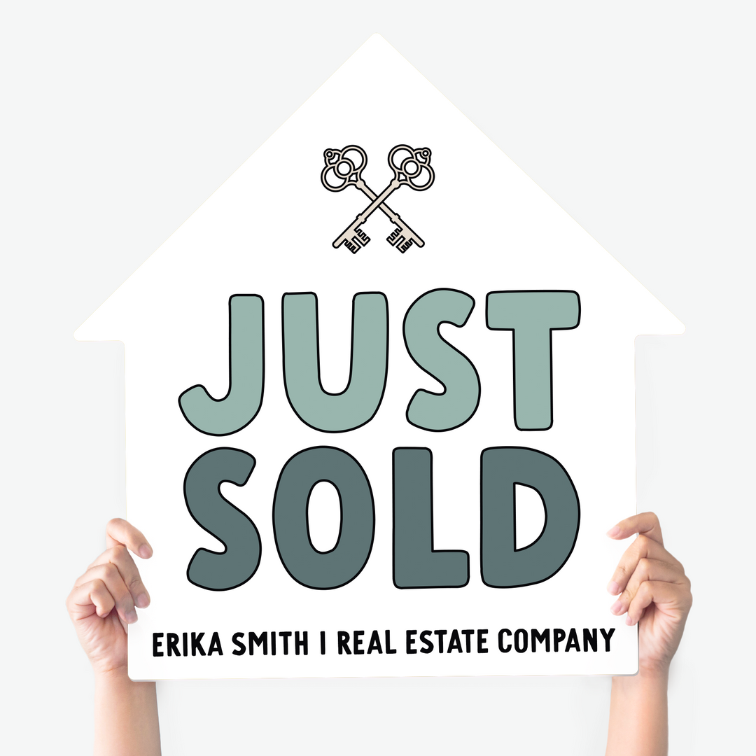 Customizable | Just Sold Real Estate House Sign | Photo Prop | DSY-14-AB House Sign Market Dwellings SEAFOAM